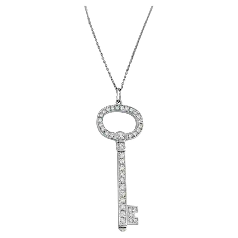 Tiffany & Co. Diamond Platinum Oval Key Pendant + chain